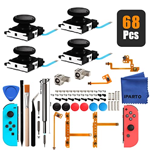 iParto 4 Pack Joystick Analog Thumb Stick for Nintendo Switch Joy Con Controller Joycon Repair Kit with Flex Cable Screws Springs Thumbstick Grips Repair Tools