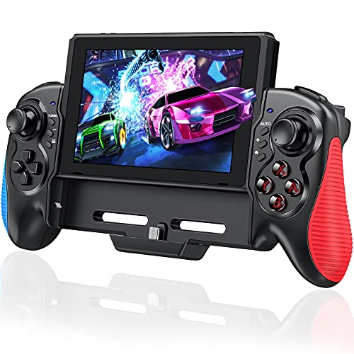 Switch Controller for Switch/Switch OLED, Rechargeable Plug-in Switch Controller, One Piece Ergonomic Grip Switch Controller for Handheld Mode with Turbo,Dual Vibration,6-Axis Motion Control,Red-Blue