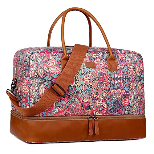 Pretty Colorful Travel Duffel Weekender Bag Overnight Bag Carry On with Shoe Compartment for Women HB-10 (HS)