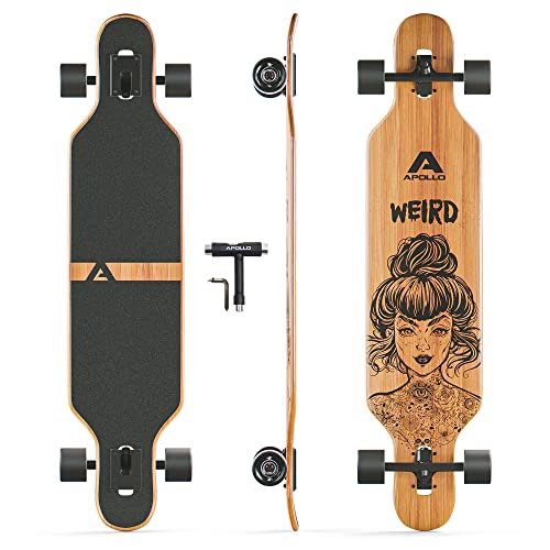APOLLO Longboard Skateboards - Premium Long Boards for Adults, Teens and Kids. Cruiser Long Board Skateboard. Drop Through Longboards made of Bamboo & Fiberglass - High-Speed Bearings & T-Tool (Weird)