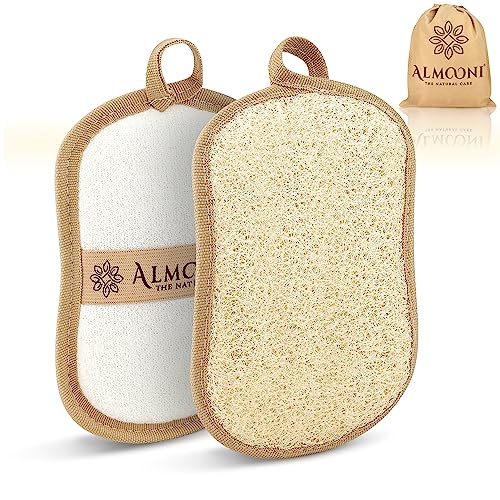 Almooni Premium Exfoliating Loofah Pad Body Scrubber, Made with Natural Egyptian Shower loofa Sponge- Bow Tie Shaped Loofah - 2 Count(1 Pack)