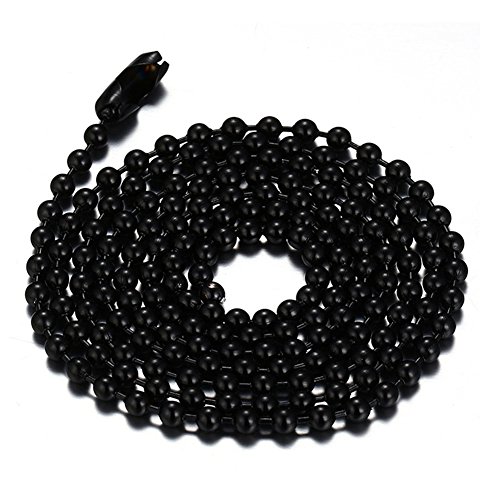 SINLEO Titanium Stainless Steel 2.4MM Small Beads Ball Chain Necklace for Men Women Black 3MM 38 Inches