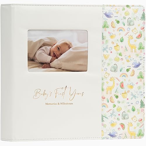 Keepsake Baby Memory Book for Girl or Boy – Timeless Leather-Bound Baby Milestone Book – Baby Book Keepsake to Record Events from Baby Shower to Age 5 – Baby Scrapbook Album - Beautiful Gift