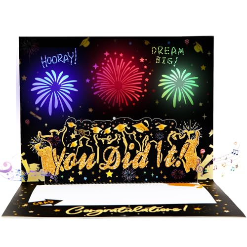 Graduation Cards 2024, Graduation Fireworks 3D Pop-Up Card - Congratulations High School, College, and Master's Degree, a Unique Personalized Graduation Card - Premium Black