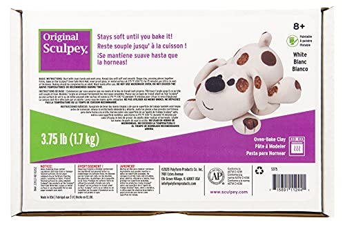 Original Sculpey White, Non Toxic, Polymer clay, Oven Bake Clay, 3.75 pounds great for modeling, sculpting, holiday, DIY and school projects. Great for all skill levels