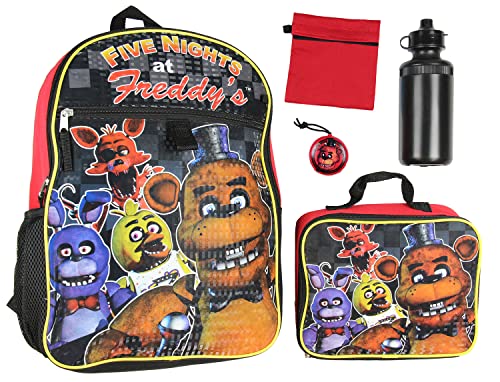 Bioworld Five Nights At Freddy's 16' Backpack Lunch Box Water Bottle Lunch Kit -5 Piece Set