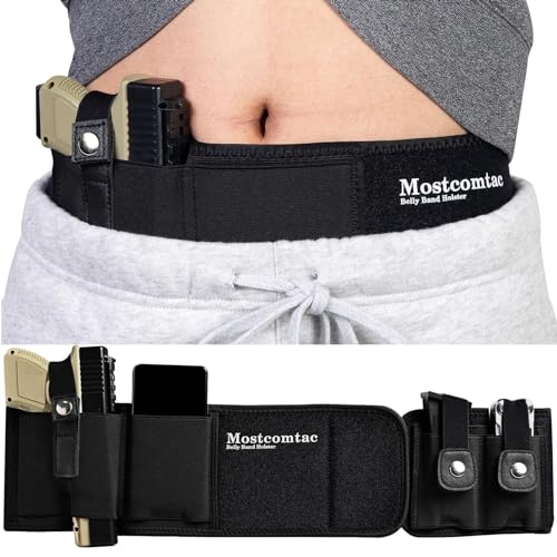 Mostcomtac Belly Band Holster for Concealed Carry - Gun Holsters for Men Women, Waist Holster for Pistols, Fit Glock, Ruger Lcp, S&W M&P 40 Shield Bodyguard, Sig Sauer, Beretta, 1911, Etc(Black M)