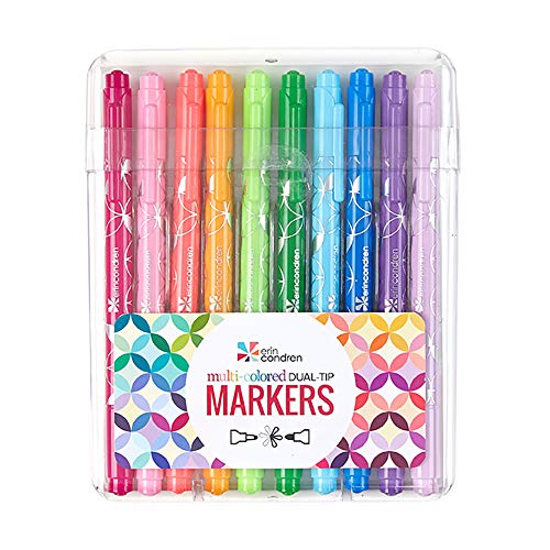 Erin Condren Designer Colorful Dual - Tip Markers - 10 pcs Pack. Fine and Standard Tip Set, Double Sided for Drawing, Coloring, and Art. For Kids and Adults