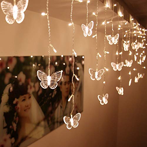 BJYHIYH Led Curtain Lights USB Powered 8 Modes Window Curtain String Lights Butterfly Twinkle Lights for Christmas Dorm Room Decoration(Warm White)