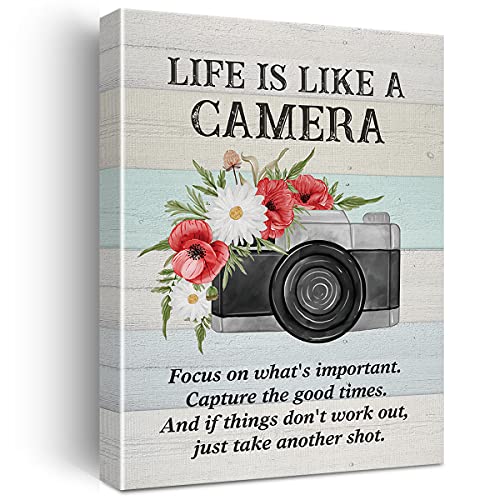 Inspirational Canvas Wall Art Motivational Life is Like a Camera Canvas Print Photography Art Painting Office Home Wall Decor Framed Camera Lovers Gift 12x15 Inch