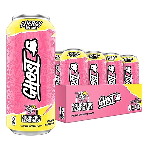 GHOST Energy Drink - 12-Pack, Sour Pink Lemonade, 16oz Cans - Energy & Focus & No Artificial Colors - 200mg of Natural Caffeine, L-Carnitine & Taurine - Gluten-Free & Vegan