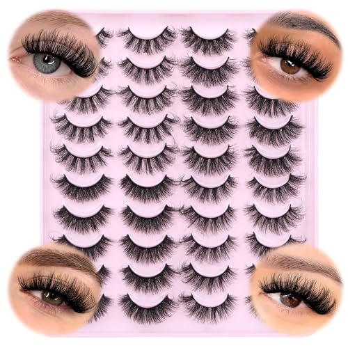 JIMIRE False Eyelashes Volume Fluffy Faux Mink Lashes 6D 14mm-18mm 4 Styles Mixed Wispy False Lashes Dramatic Look Fake Eyelashes 20 Pairs Multipack