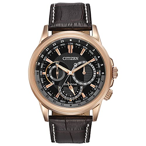 Citizen Eco-Drive Calendrier Quartz Mens Watch, Stainless Steel with Leather strap, Classic, Brown (Model: BU2023-04E)