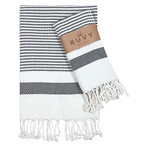 Ruvy Home Basics Turkish Hand Towels for Bathroom Set of 2 | 18'x40', Cotton | Bathroom & Decorative Hand Towels for Kitchen Dishcloth, Tea, Yoga, Face, Gym - Black