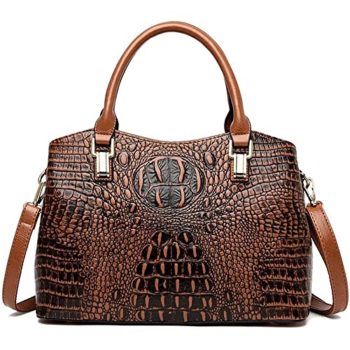 Cayla Top Handle Satchel Handbags Crocodile Bag Designer Purse Leather Tote Bags (brown)