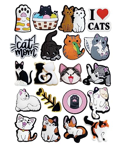 Different Pet Shoe Charms,PVC Cat and Dog Shoe Charms,Lovely Animal Shoe Decoration Charms,Cute Children Shoe Accessories Pack for Boy Girl Women Men,Shoe Charms for Croc Clog Sandals Birthday Party Gift (20 Pcs Cat)