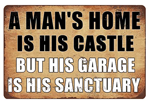 CAHUNXIE Funny Vintage Garage Metal Tin Sign Man Cave Accessories Wall Decor A Man's Home is His Castle But His Garage is His Sanctuary 12inch x 8inch