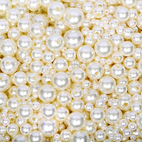 AceFun 1825pcs Pearl Beads for Jewelry Making Pearls for Crafts with Hole Faux Pearls 6 Sizes Mixed 4mm 6mm 8mm 10mm 12mm 14mm Loose Ivory Fake Pearls for Bracelet Necklace DIY, Decor and Vase Filler