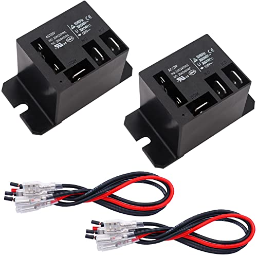 Tnisesm 2PCS Power Relay AC120V Coil, 30A SPDT(1NO 1NC) 120 VAC with Flange Mounting and 10 Quick Connect Terminals Wires Mini Relay NT90-AC120V-10X