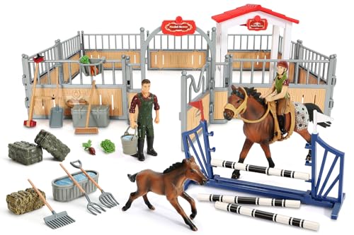 KIDBEST Horse Stable Playset, [2023 New] Horse Toys for Girls and Boys with Rider, Farm Animal Figurines Barn Toys, Pretend Play Toys for Kids 3-5 6 7 8-10 Christmas Birthday Gifts