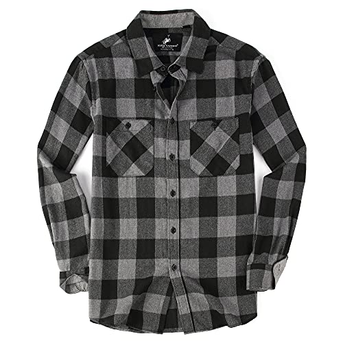Alex Vando Mens Button Down Shirts Regular Fit Long Sleeve Casual Plaid Flannel Shirt.Grey/Black,L