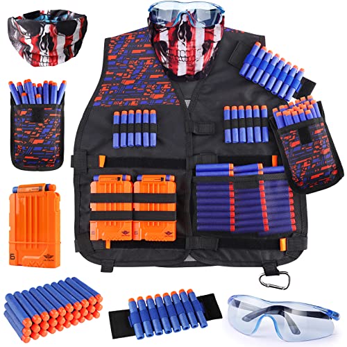 UWANTME Kids Tactical Vest Kit for Nerf Guns N-Strike Elite Series with Refill Darts,Tactical Mask Wrist Band,Protective Glasses,Toys for 7 8 9 10 12 Year Old