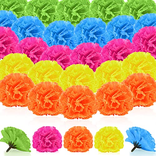 Syhood 50 Pcs Marigold Flower Heads Bulk Artificial Flowers with Stems DIY Marigold Garland Day of The Dead Decoration Dia De Los Muertos Halloween Decor (Mixed Colors,2.4 Inch)