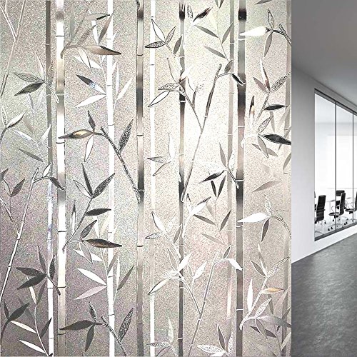 LEMON CLOUD Bamboo Window Film Stained Glass Film Frosted Privacy Window Decal Decorative Window Cling No Glue Removable Window Stickers(17.5 x 78.7 inch)