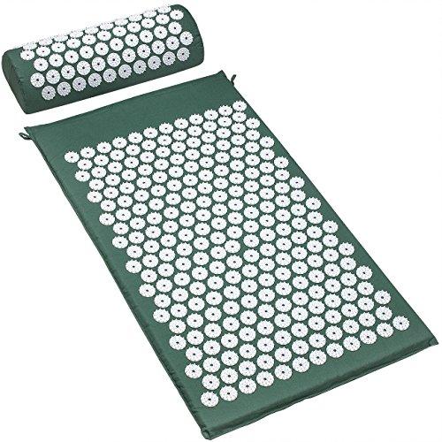 Sivan Back and Neck Pain Relief Acupressure Mat and Pillow Set, Chronic Back Pain Treatment - Relieves Your Stress of Lower Upper Back and Sciatic Pain - Green