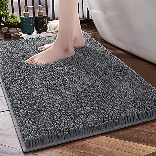 SONORO KATE Bathroom Rug 32'×20', Non-Slip Bath Mat,Soft Cozy Shaggy Thick Chenille Bath Rugs for Bathroom,Plush Rugs for Bathtubs,Water Absorbent Rain Showers and Under The Sink (Dark Grey)
