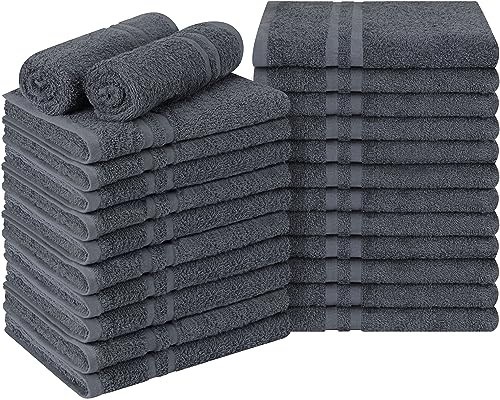 Utopia Towels Cotton Bleach Proof Salon Towels (16x27 inches) - Bleach Safe Gym Hand Towel (24 Pack, Dark Grey)
