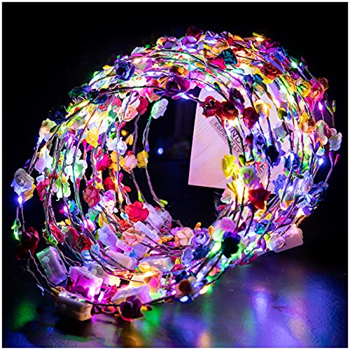 20 Pcs LED Flower Crowns Headbands - Light Up Headband for Women, Garlands Glowing Floral Wreath Crowns for Wedding Beach Party Birthday Cosplay