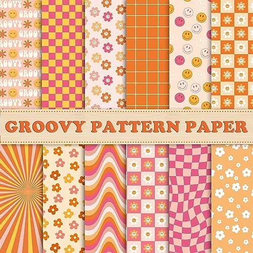 Whaline 60Pcs Boho Pattern Paper A5 Groovy Scrapbook Specialty Paper Hippie Double Sided Retro Boho Decorative Craft Paper For DIY Art Craft Card Making Photo Album Journal Decoration, 5.5 x 8.3 Inch