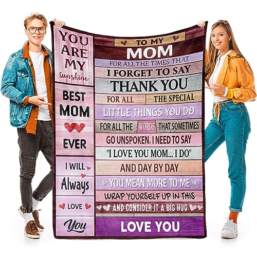 Mothes Day Blankets Gifts for Mom, Step Blanket to My Mom Gifts from Daughter Son, I Love You Mom Step Letter Warm Soft Throw Blankets, Mom Blankets Gifts for Mothers Day, Birthday