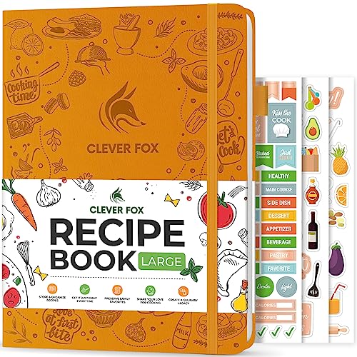 Clever Fox Recipe Book – Make Your Own Family Cookbook – Blank Recipe Notebook Organizer – Empty Cooking Journal to Write In Recipes – Large Size, 8.5”x11.2”, Hardcover, Amber Yellow