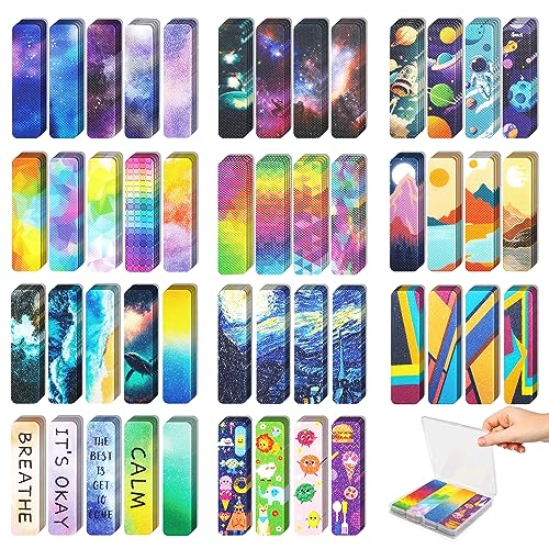 48 Pieces Unique Sensory Stickers for Anxiety Relief Items - Sensory Strips with Storage Box - 2 Textured Surface Fidget Strips for Office & Classroom Desk - Relieve Adult & Teen Stress