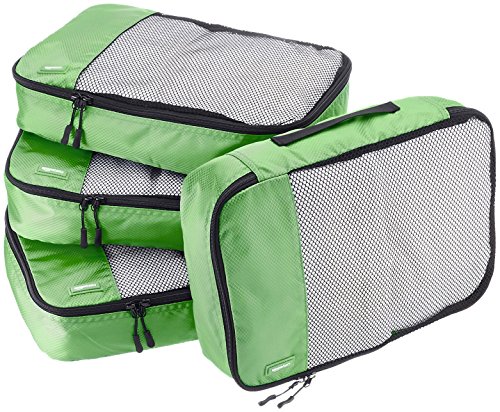 Amazon Basics 4 Piece Packing Travel Organizer Zipper Cubes Set, Medium, Green