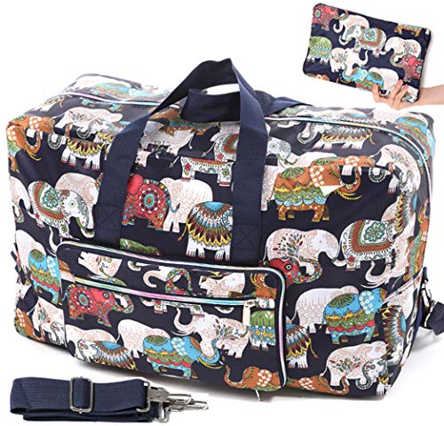 Foldable Travel Duffle Bag for Women Girls Large Cute Floral Weekender Overnight Carry On Bag for Kids Checked Luggage Bag (Z-India Elephant)