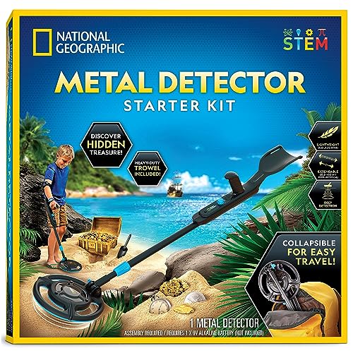 NATIONAL GEOGRAPHIC Starter Metal Detector Kit for Kids - Kids Metal Detector with 7.4' Waterproof Metal Detector Coil & Trowel, Lightweight Gold Detector, Beach Metal Detector, Kids Metal Detector