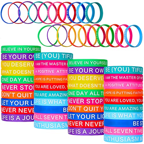 60 Pieces Motivational Quote Rubber Wristbands Colored Inspirational Silicone Bracelets Stretch Unisex Wristbands for Women Men Gifts, 20 Styles