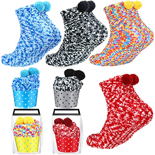 SATINIOR 4 Pairs Valentine's Day Cupcake Socks Gifts for Women Girl Fuzzy Fluffy Sock DIY Present Socks Birthday Gifts