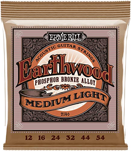 Ernie Ball Earthwood Medium Light Phosphor Bronze Acoustic Guitar Strings, 12-54 Gauge (P02146)