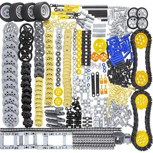 TEESE 847pcs Technic-Gears-Axles-Pins-Wheels Absorbers-Shocking Differential Tires Tracks, Compatible with Technic-Parts, for MOC Technic-Project-Bulk-Parts(Random Color)