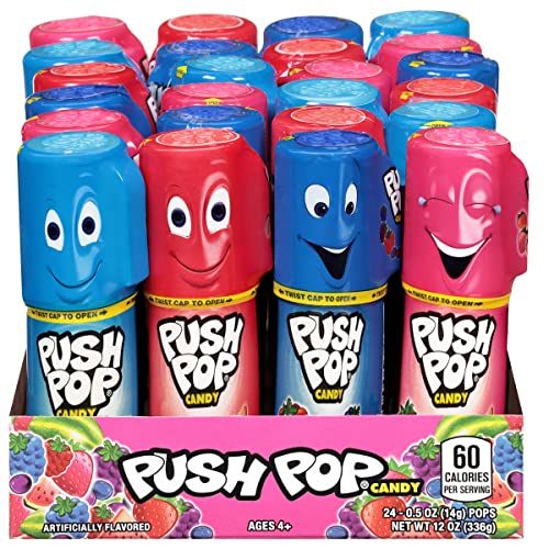 Push Pop Candy Lollipops - Individually Wrapped Variety Candy Party Pack - 24 Count Lollipops in Assorted Fruity Flavors - Fun Candy for Gifts, Celebrations, Party Favors, Gift Baskets, & Birthdays