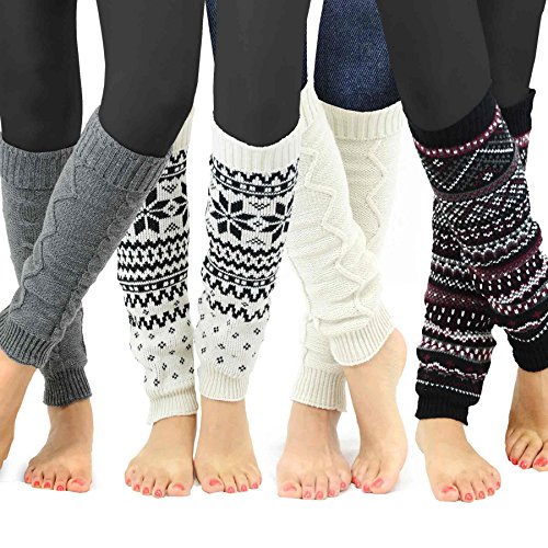 TeeHee Gift Box Women's Fashion Leg Warmers 4 pairs Gift Box crochet Geometric Pattern (Assorted B)