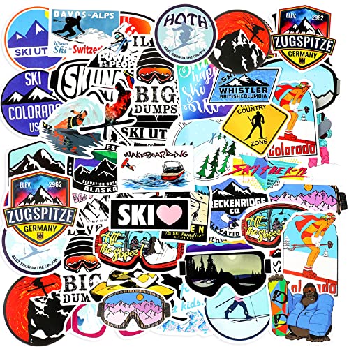 100 Pieces Ski Stickers and Decals Winter Ski Cartoon Vinyl Waterproof Stickers for Water Bottle Snowboard Stickers Ski Helmet Stickers Sports Stickers for Teen Kids Adult Phone Luggage Laptop Guitar