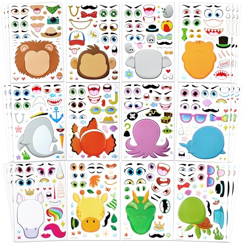 JOYIN 36 PCS 9'x6' Make a face Stickers for Kids, Make Your Own Animal Mix and Match Sticker Sheets with Safaris, Sea and Fantasy Animals Kids Crafts Party Favors Goodie Bags Stuffers for Kids