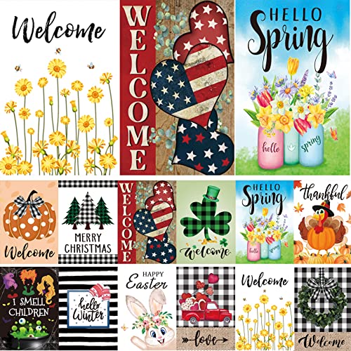 Seasonal Garden Flags Set of 12 Double Sided 12 x 18 Inch Yard Flags,small garden flags for outside, Christmas Spring Seasonal Flags for Outdoor Decorations,Holiday Garden Flags for All Seasons