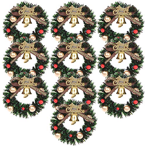 Haomian 10 Pcs Mini Christmas Wreaths Dollhouse Miniature Christmas Tree Decoration Garland Wreath Mini Craft Wreaths Winter Snow Ornaments for Decorating and Model Making