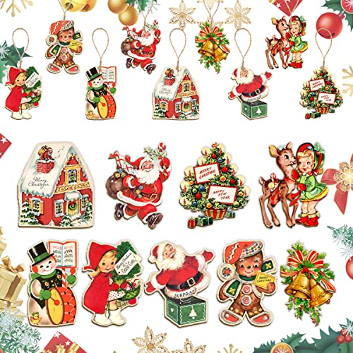 27Pcs Vintage Christmas Ornaments-Christmas Hanging Wooden Signs Vintage Santa Claus Gingerbread Snowman Xmas Tree Ornaments (Vintage Christmas)